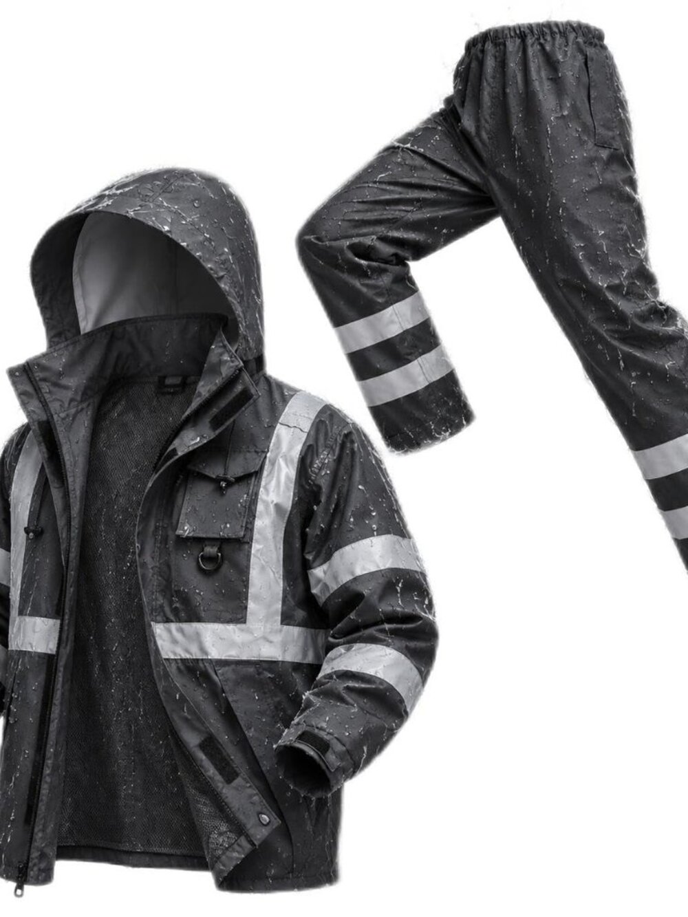 NEW Class 3 Hi Vis Rain Suit for Men Waterproof Jacket with 7 reflective strips